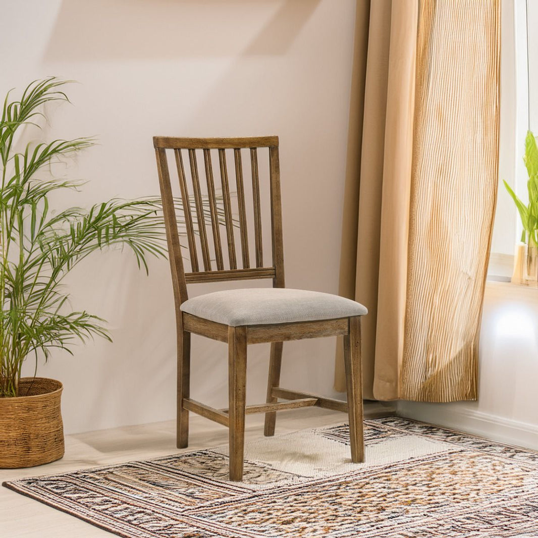 Wallace II - Side Chair (Set of 2) - Tan Linen & Weathered Oak, product view with wood construction