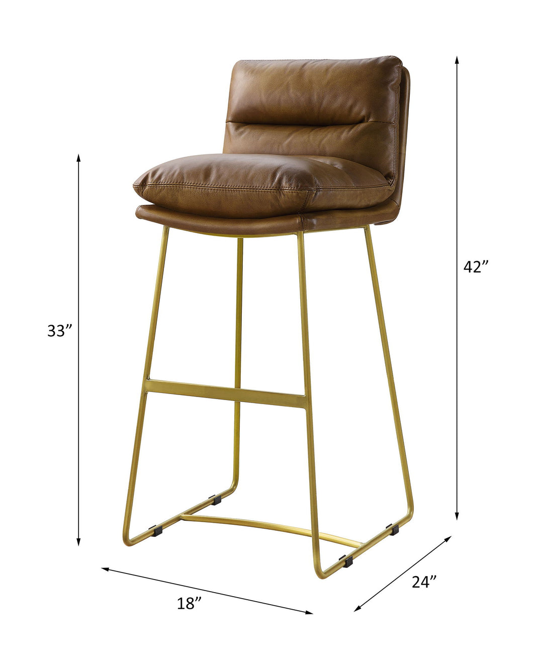 Alsey - Bar Chair - Saddle Brown Top Grain Leather, alternate view 2 with wood construction