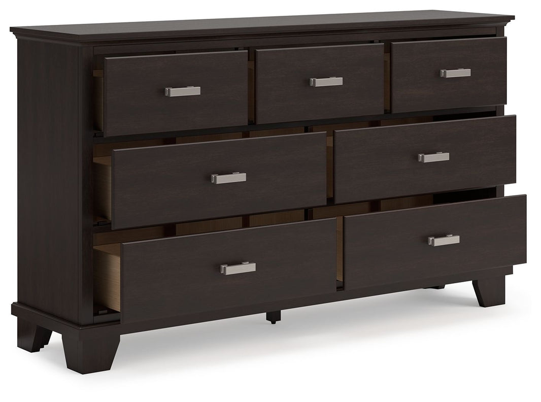 Covetown - Dresser - Dark Brown, alternate view 2 with linen fabric