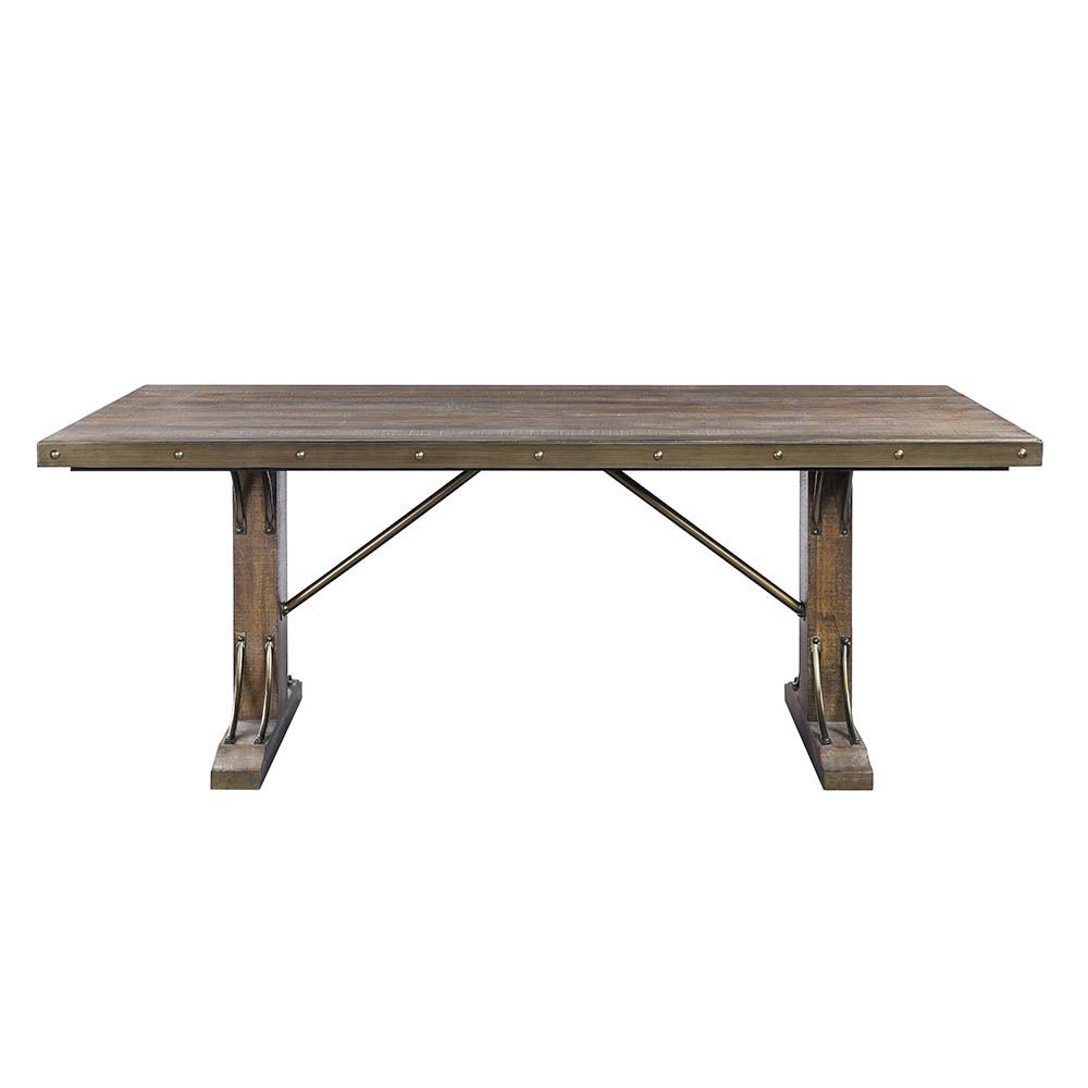 Raphaela - Dining Table - Weathered Cherry, product view with metal