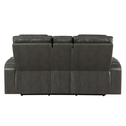 Taddeo - Power Motion Loveseat With Console, Speaker, USB, Wireless Charger & LED - Dark Gray