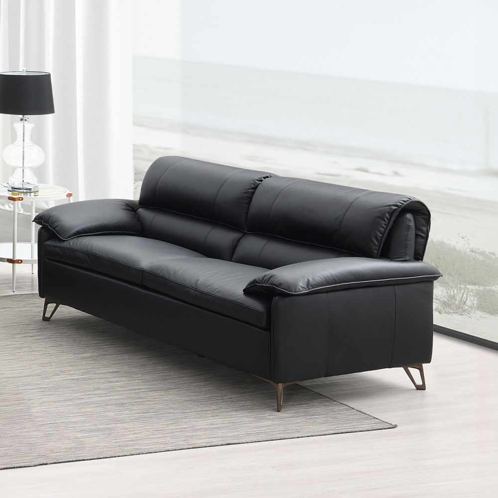 Eilene - Loveseat - Black Top Grain Leather, alternate view 2 with wood construction