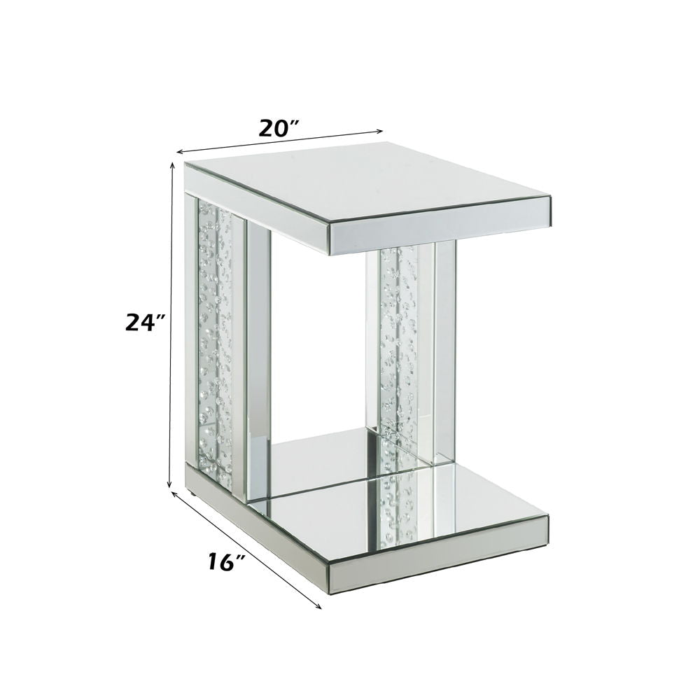 Nysa - 24" Accent Table - Mirrored & Faux Crystals Inlay, alternate view 2 with wood construction