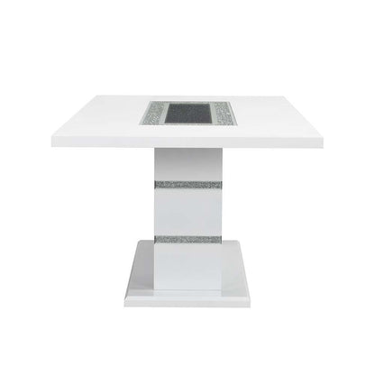 Elizaveta - Dining Table With Pedestal Base - Faux Crystal Diamonds & White High Gloss, alternate view 2 with glass