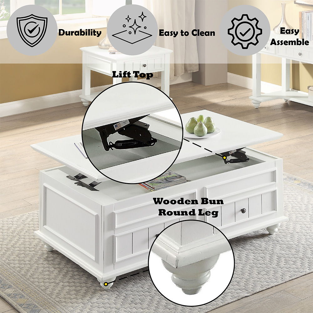 Natesa - Coffee Table With Lift Top - White Washed, alternate view 2 with wood construction