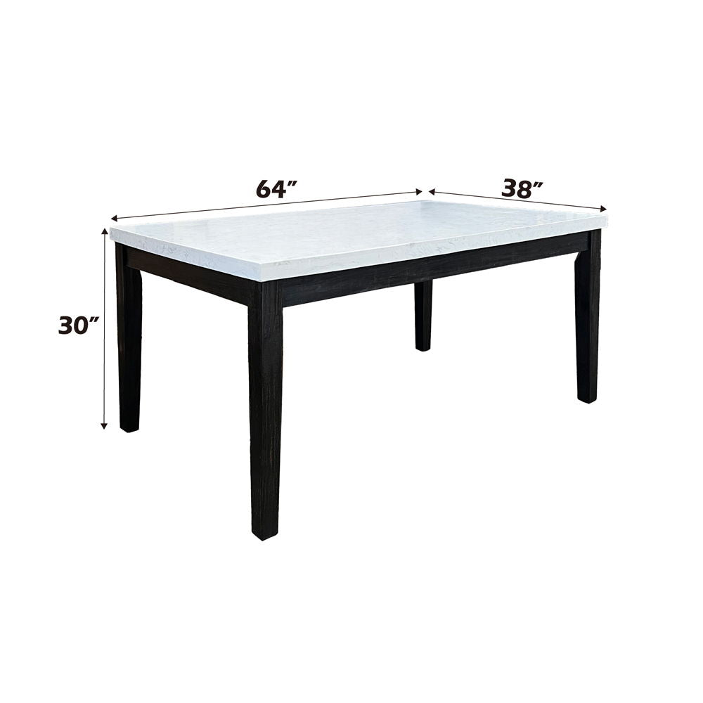 Nolan - Dining Table - White Natural Marble Top & Salvage Dark Oak, alternate view 2 with wood construction