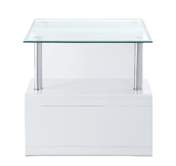 Nevaeh - End Table - Clear Glass Top & White High Gloss, alternate view 2 with wood construction
