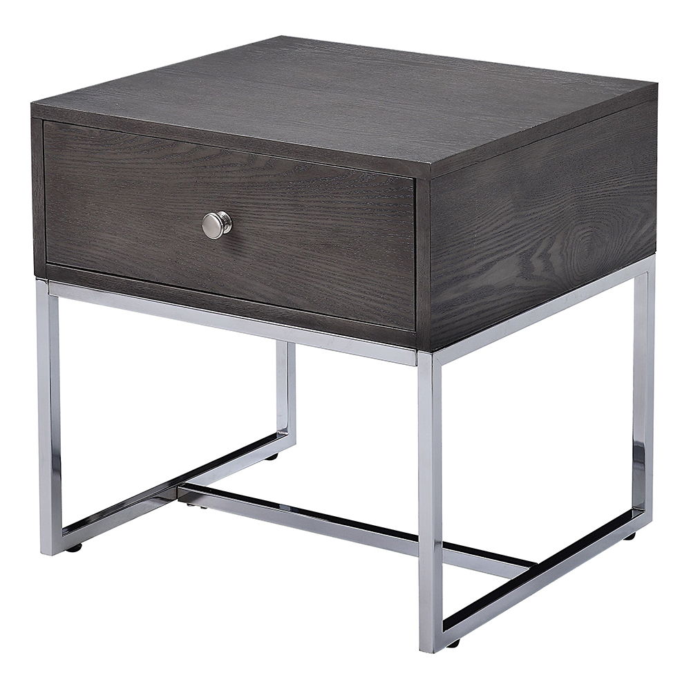 Iban - End Table - Gray Oak & Chrome, alternate view 2 with wood construction