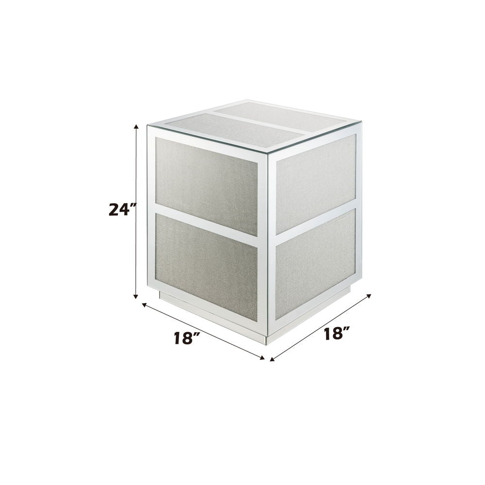 Noralie - 18" End Table With Faux Diamonds - Mirrored, alternate view 2 with wood construction