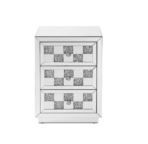 Noralie - 18" X 14" Accent Table With Faux Diamonds - Mirrored, alternate view 2 with glass
