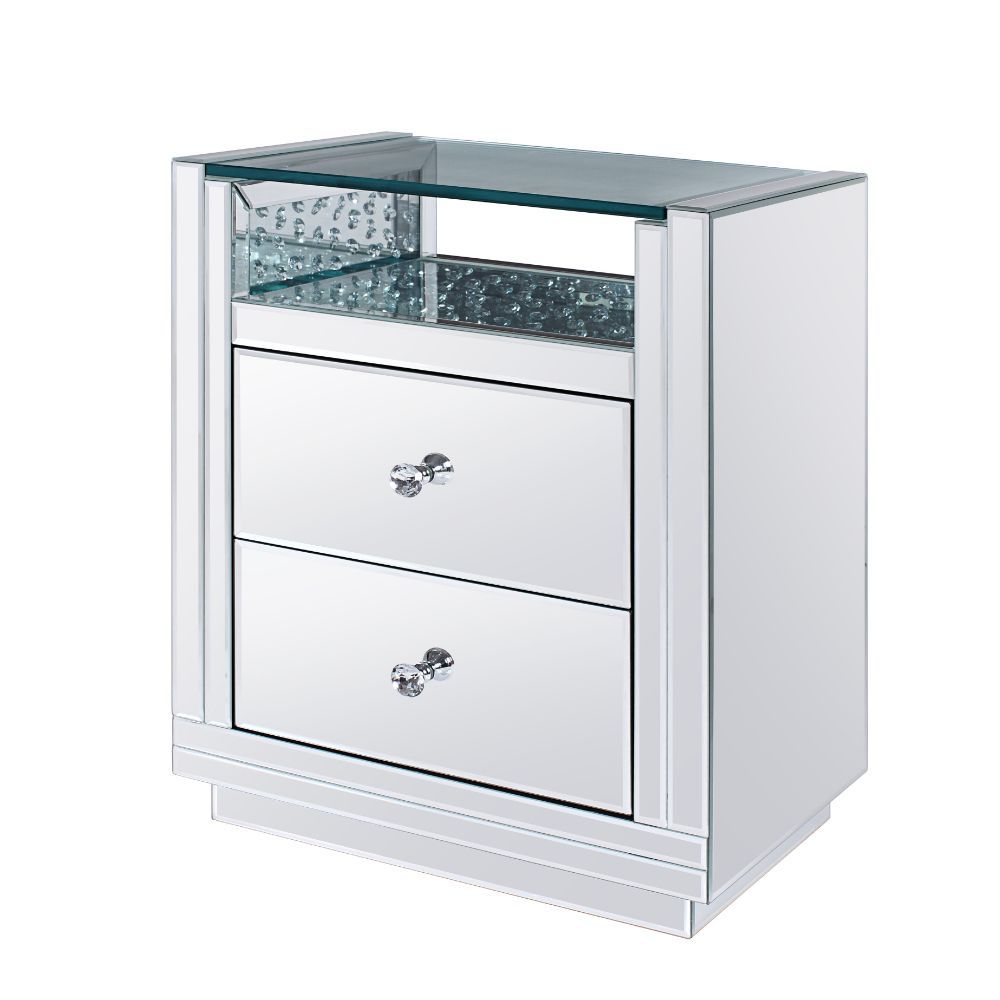 Nysa - 20" X 14" Accent Table - Mirrored & Faux Crystals, product view with glass