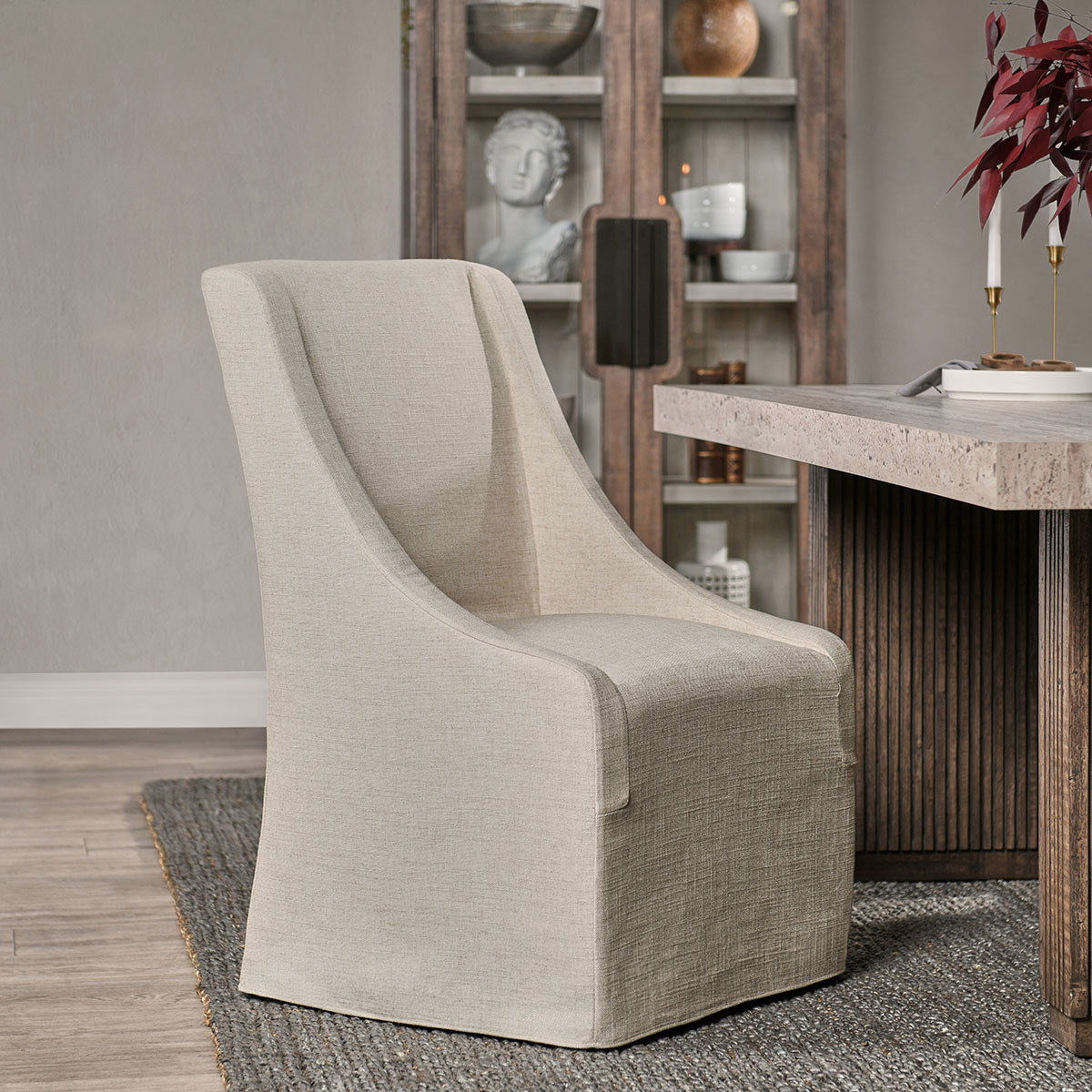 Warwick - Upholstered Rolling Dining Chair, alternate view 5 with polyester fabric