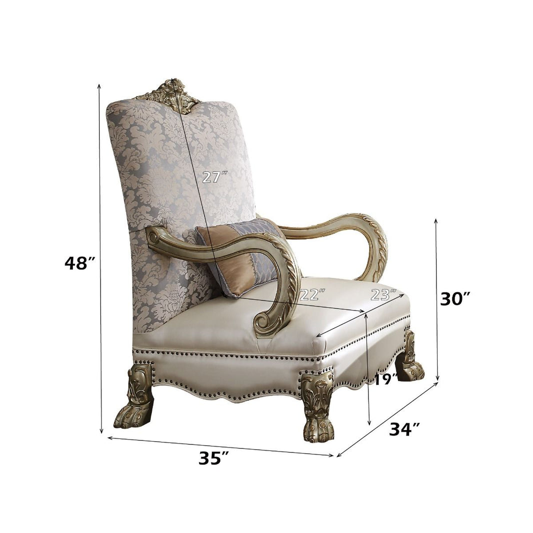 Dresden II - Chair With Pillow - Pearl Synthetic Leather /Fabric & Gold Patina, alternate view 2 with solid wood