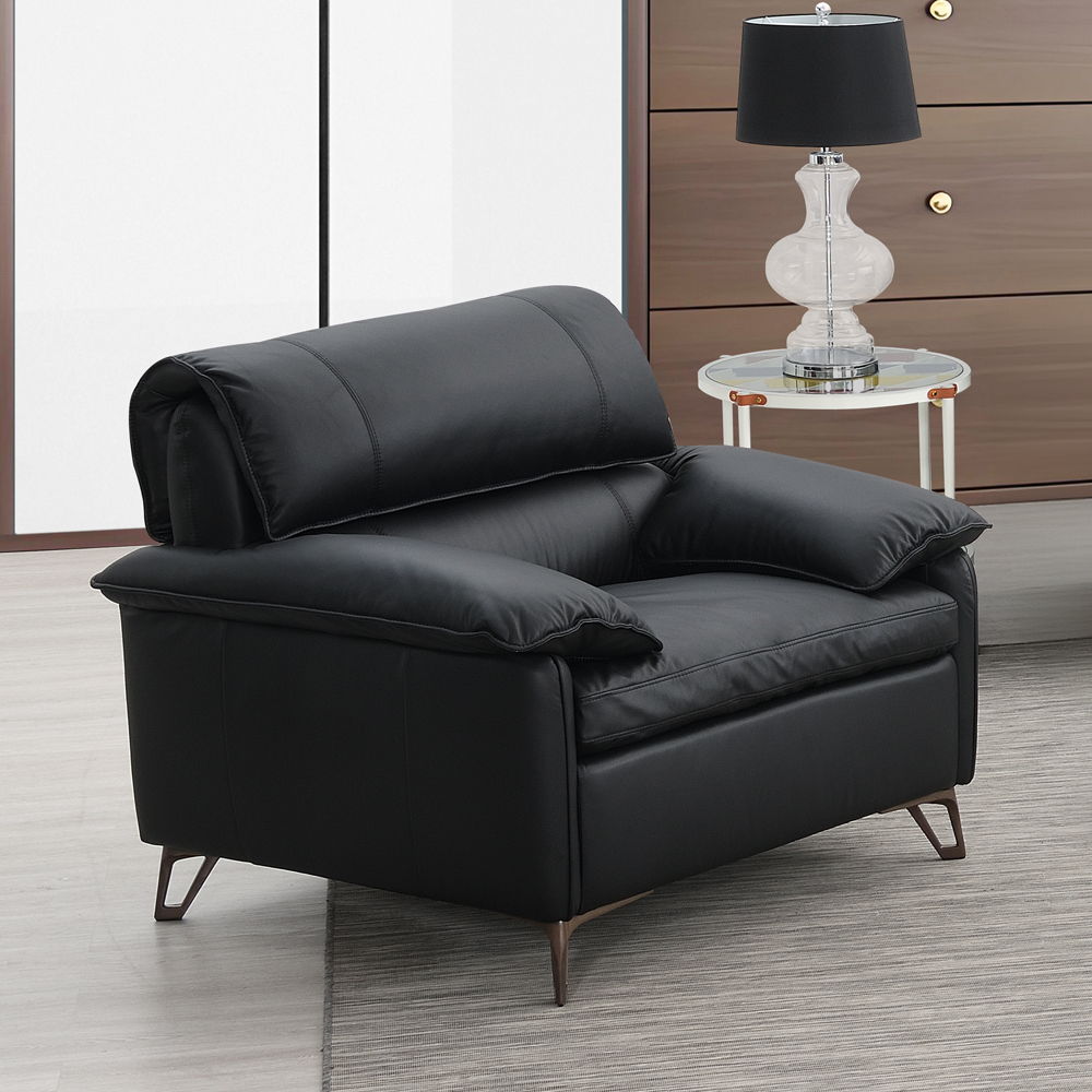 Eilene - Chair - Black Top Grain Leather, alternate view 2 with wood construction