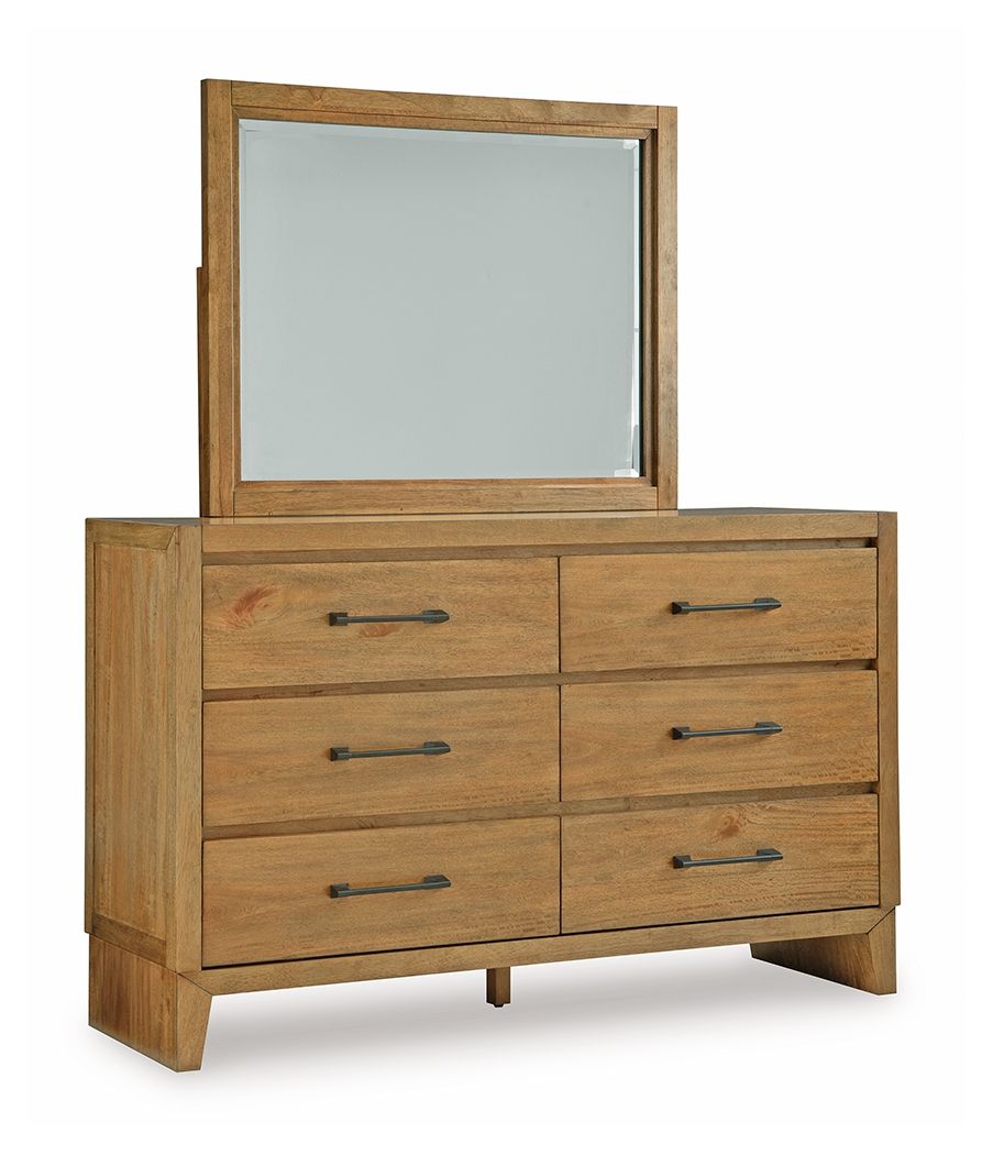 Sherbana - Dresser And Mirror - Light Brown, product view with wood construction