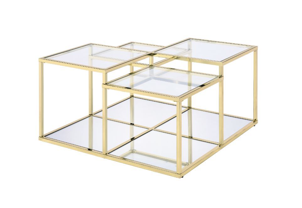 Uchenna - Coffee Table - Clear Glass & Gold, product view with metal