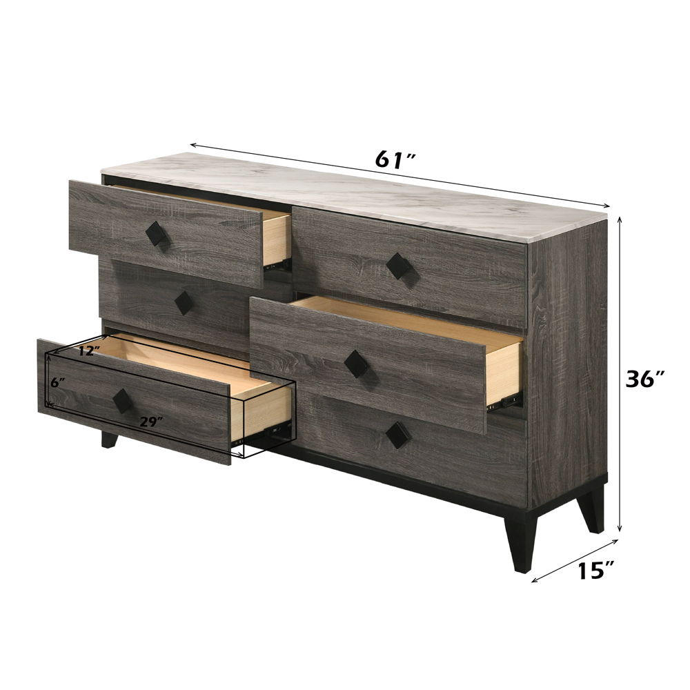 Avantika - Dresser - Faux Marble Top & Rustic Gray Oak, alternate view 2 with wood construction