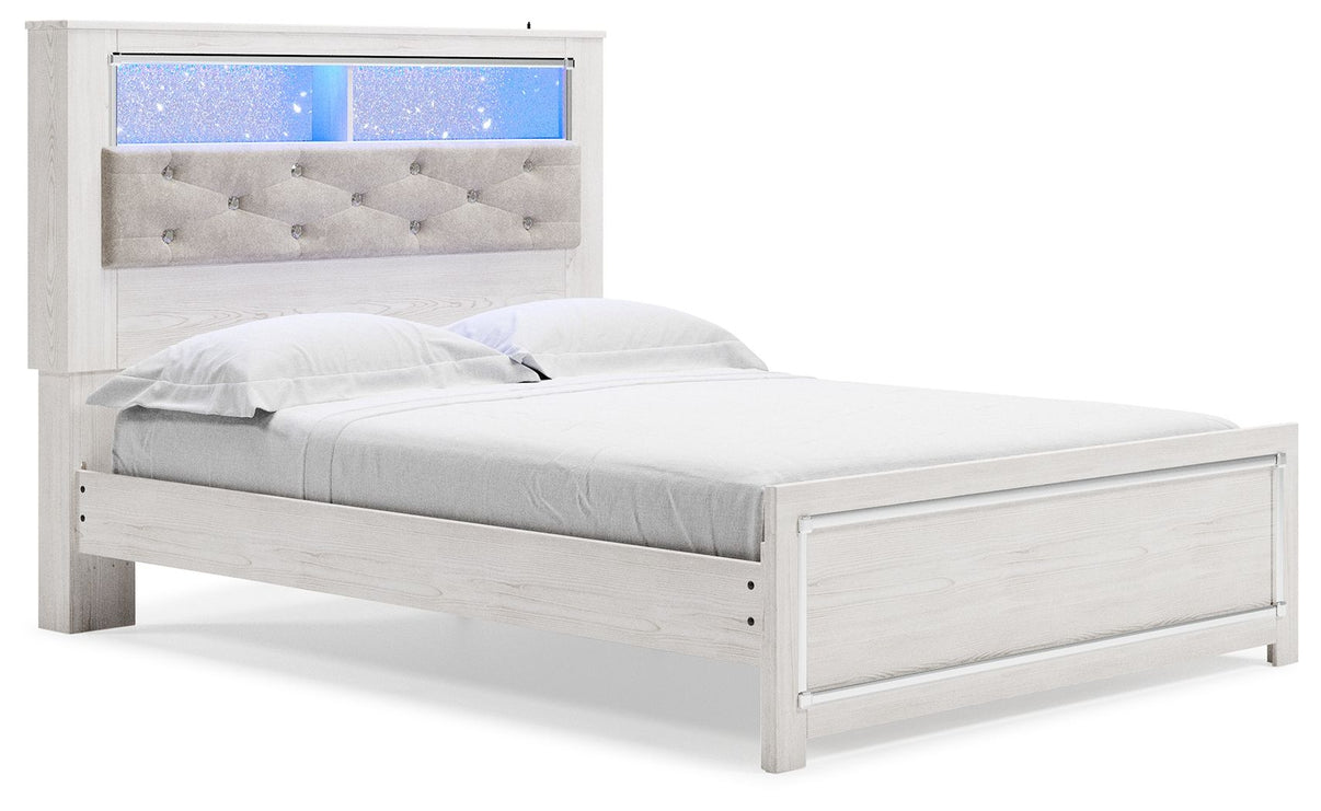 Altyra - Queen Panel Bookcase Bed With Roll Slats - White, alternate view 2 with polyester fabric