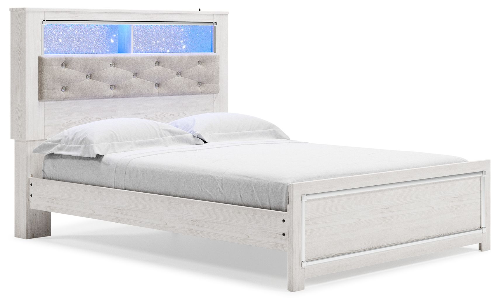 Altyra - Queen Panel Bookcase Bed With Roll Slats - White, alternate view 2 with polyester fabric