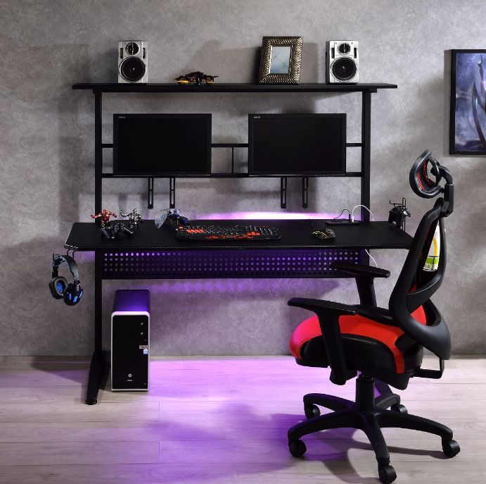 Canzi - Gaming Desk With USB - Black, alternate view 2 with wood construction