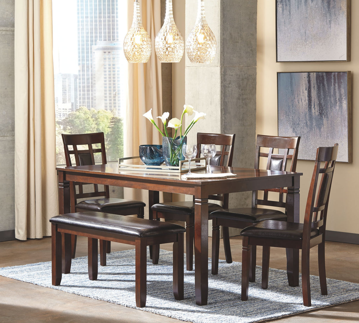Bennox - Dining Room Table Set (Set of 6) - Brown, alternate view 2 with faux leather