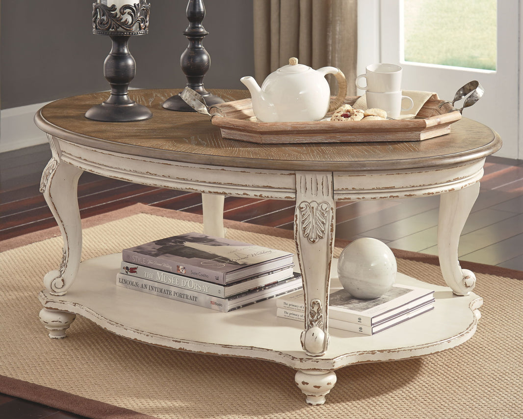 Realyn - Oval Cocktail Table - White / Brown, alternate view 2 with engineered wood
