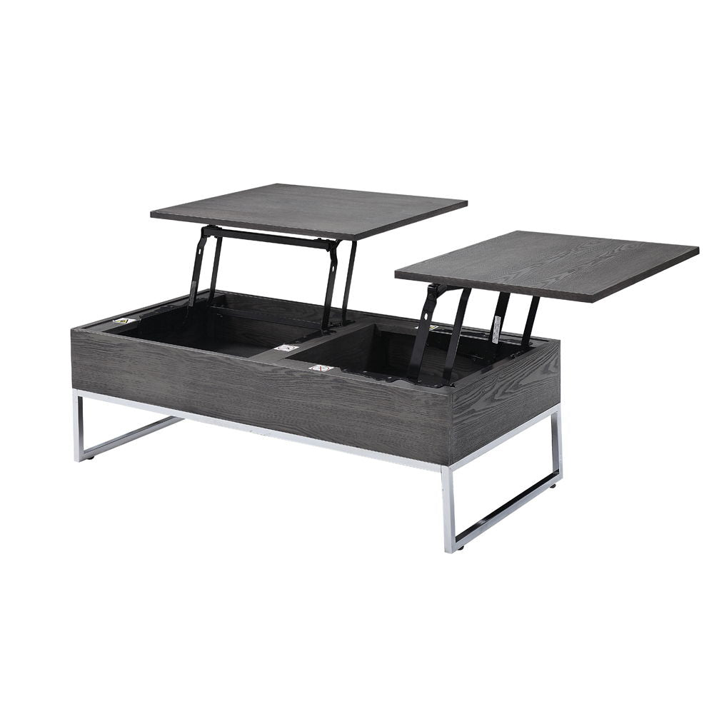 Iban - Coffee Table With Lift Top - Gray Oak & Chrome, alternate view 2 with wood construction
