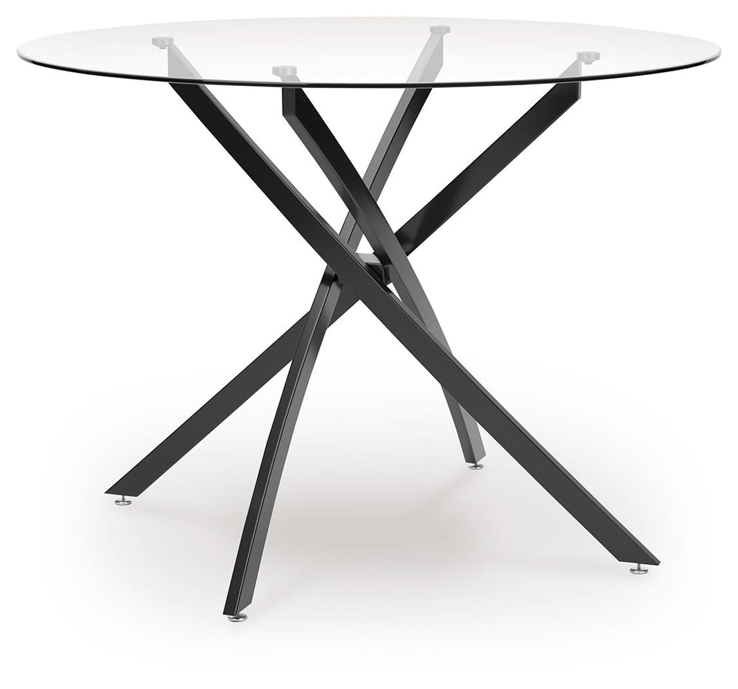 Pharwynn - Round Dining Room Table - Black, product view with glass