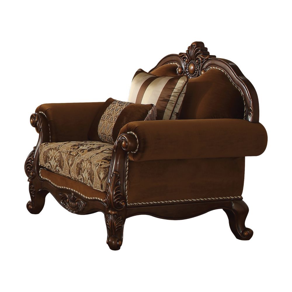 Jardena - Chair With 2 Pillows (Same Lv01593) - Pattern Fabric & Cherry Oak, product view with wood construction