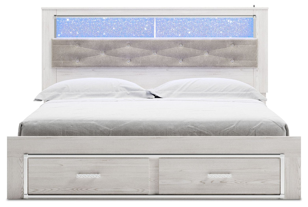 Altyra - King Upholstered Bookcase Bed With Storage - White, alternate view 2 with polyester fabric
