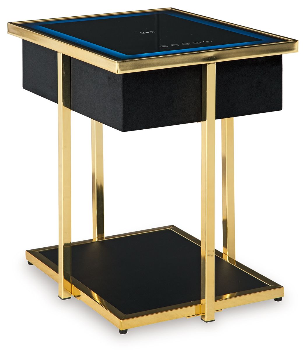 Rexwell - Accent Table With Speaker - Black / Gold Finish, product view with polyester fabric