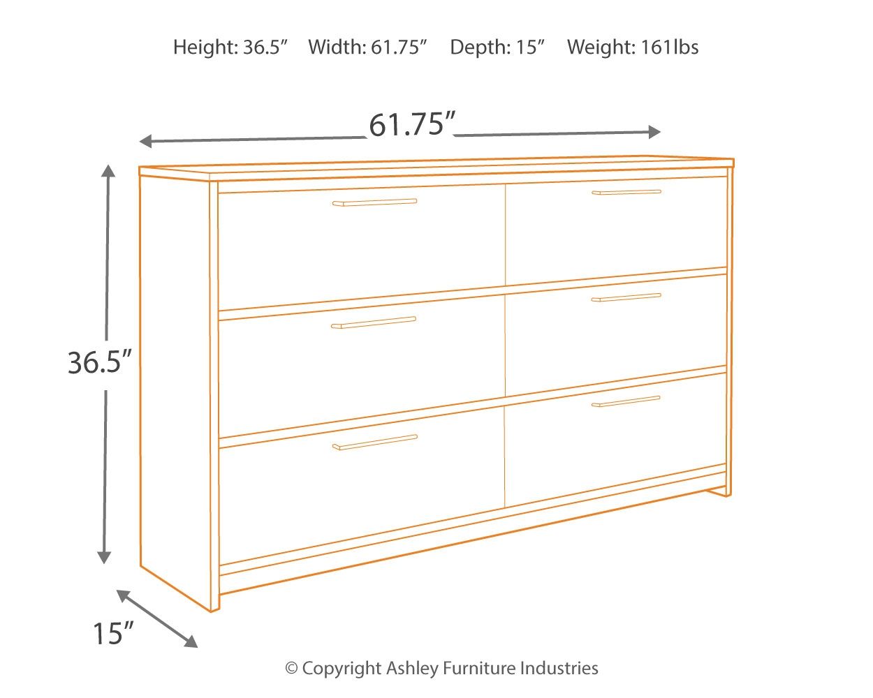 Baystorm - Six Smooth Drawer Dresser, alternate view 3 with wood construction