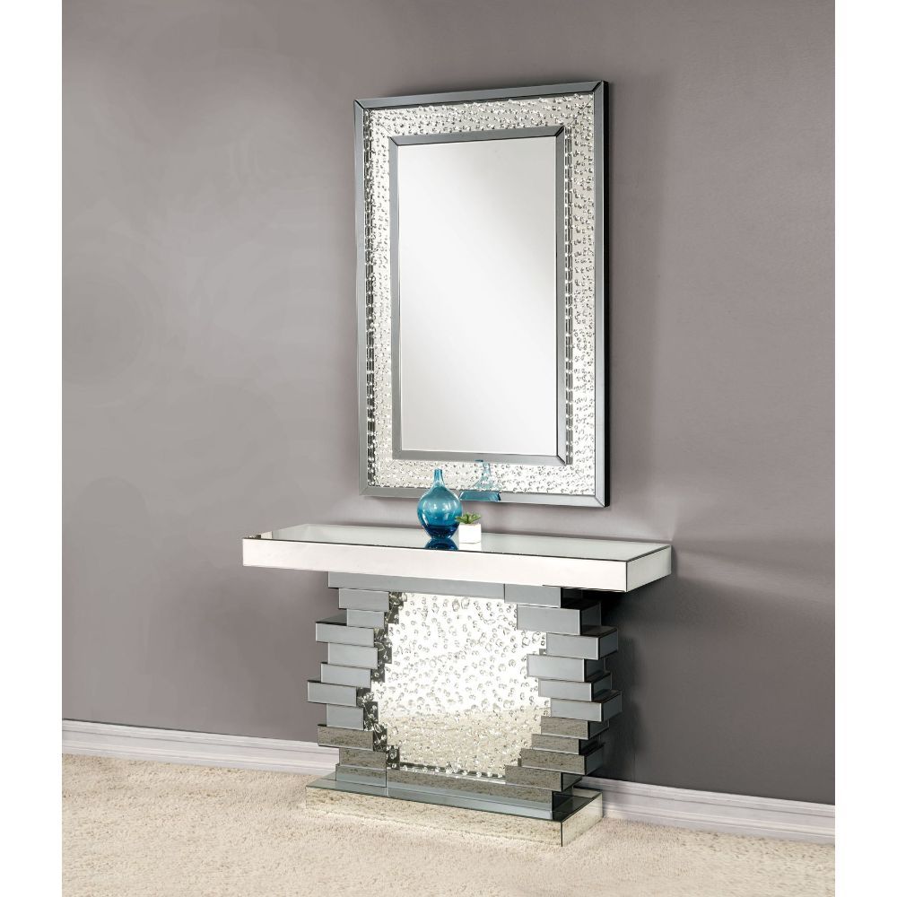Nysa - 47" X 14" Console Table - Mirrored & Faux Crystals, alternate view 2 with wood construction