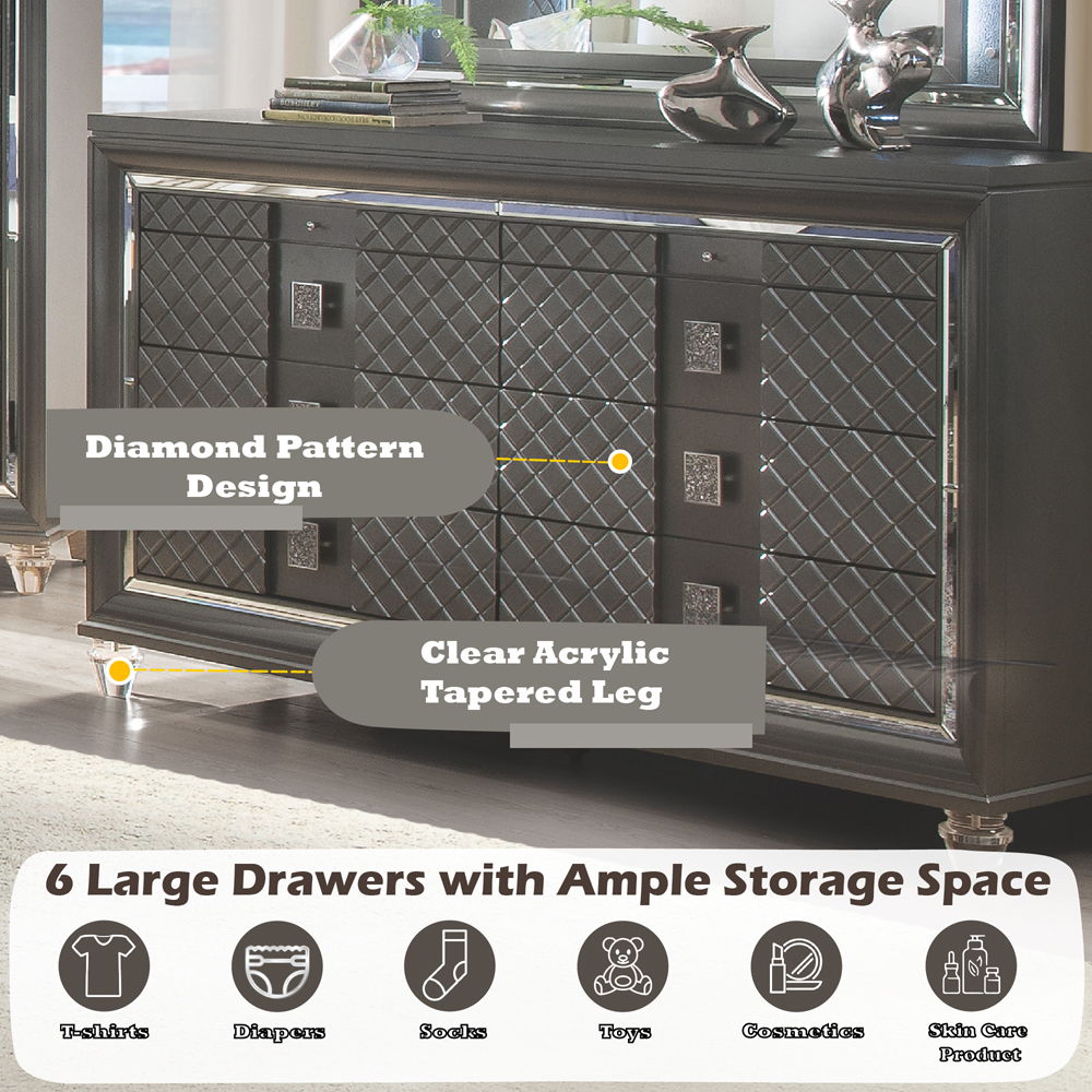 Sawyer - Dresser - Metallic Gray, alternate view 2 with wood construction