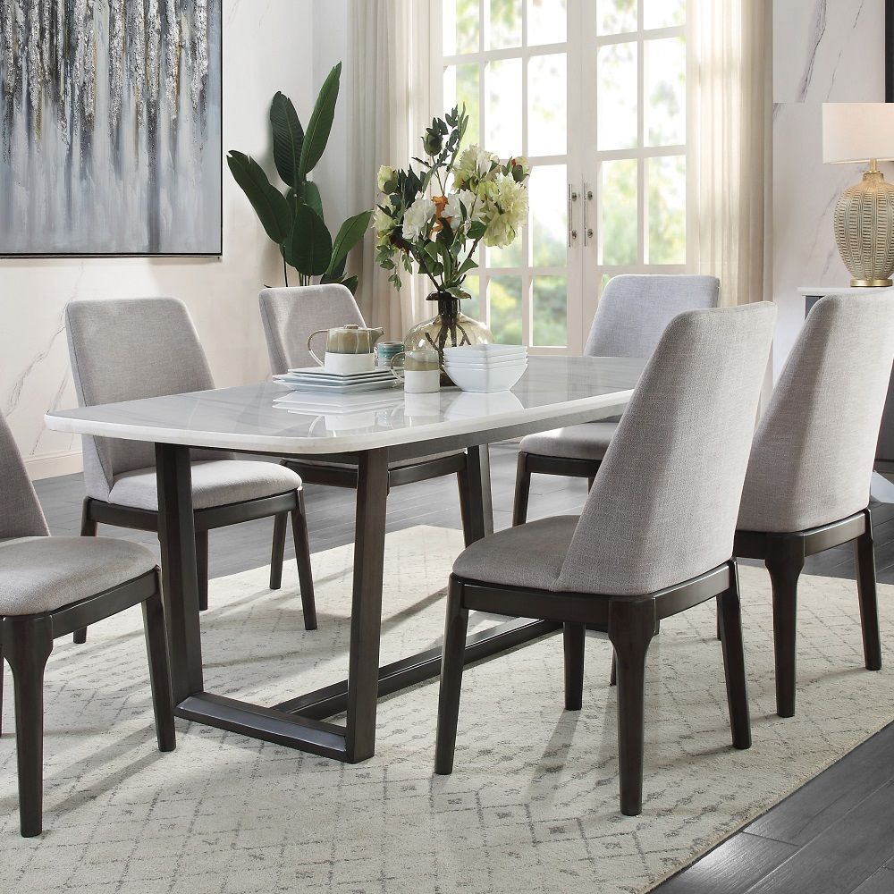 Madan - Dining Table With Marble Top - Marble Top & Weathered Gray, product view with wood construction