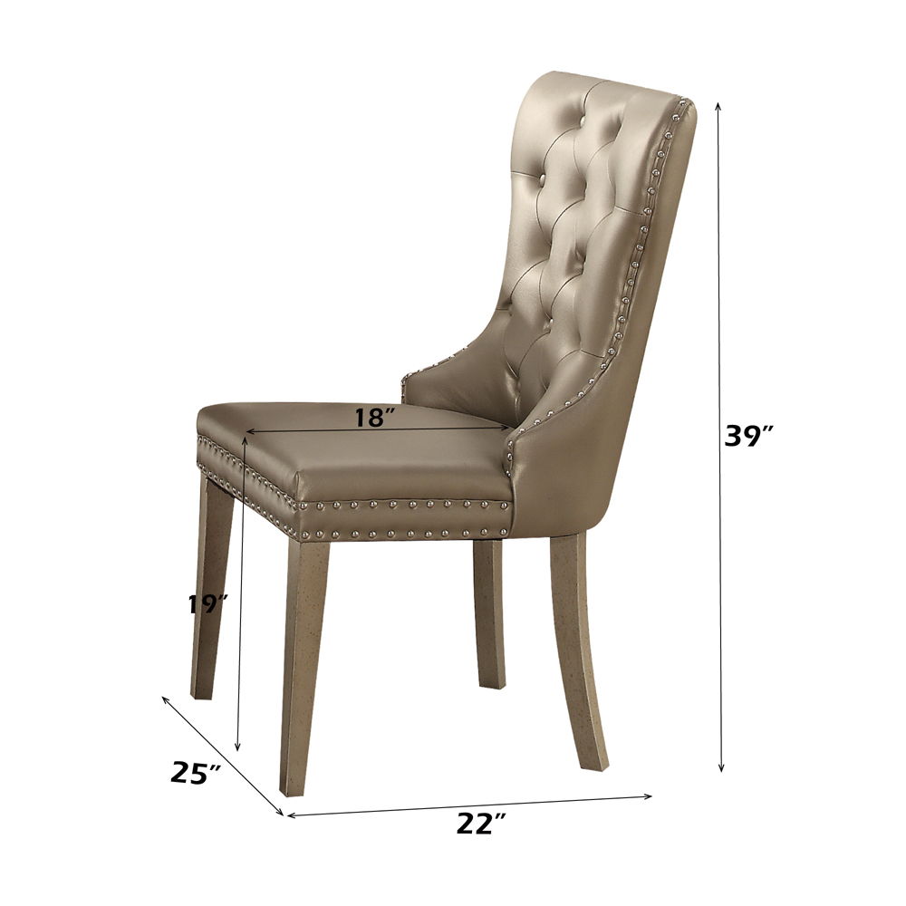 Kacela - Side Chair (Set of 2) - Champagne Synthetic Leather & Champagne, alternate view 2 with wood construction