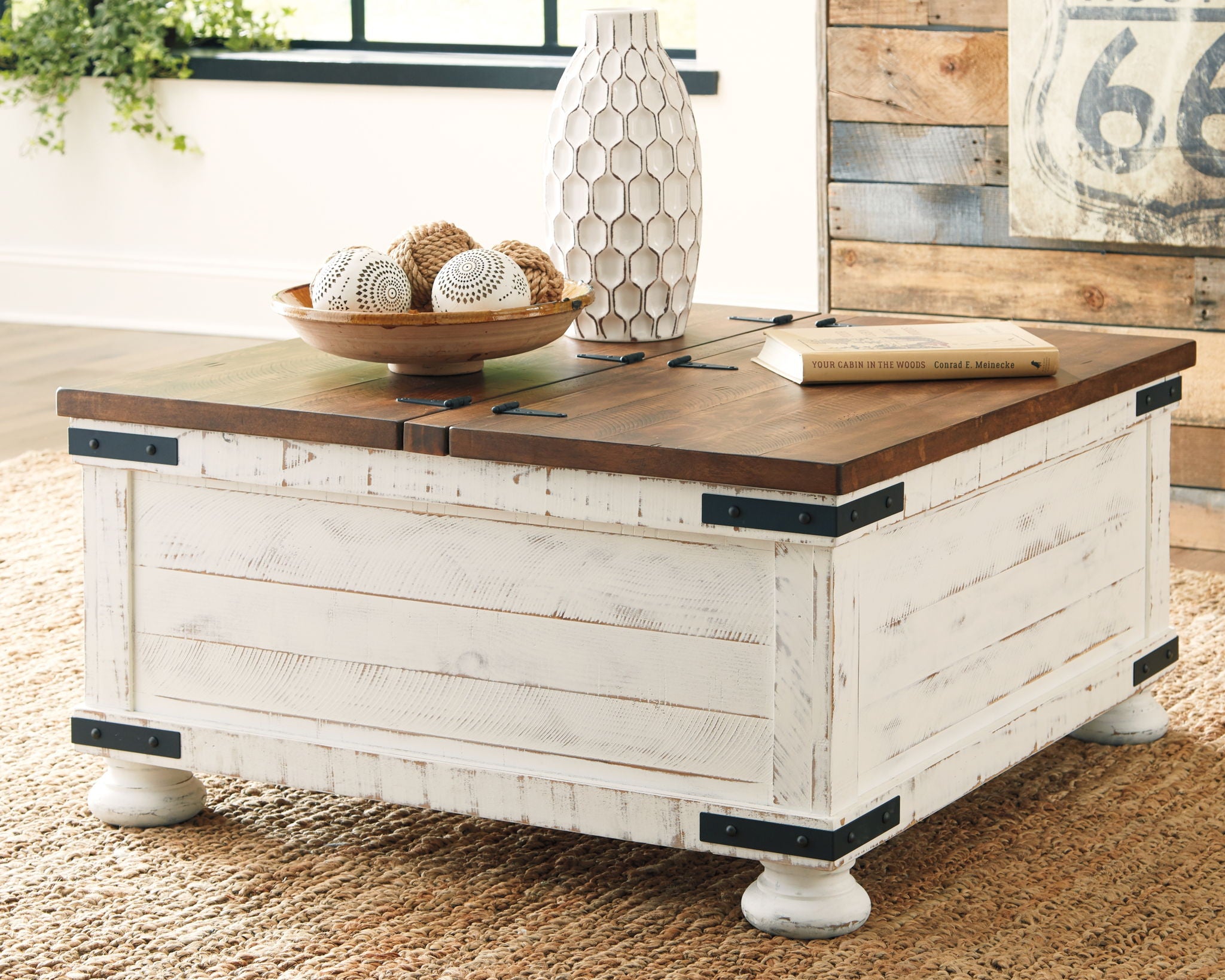 Wystfield - Cocktail Table with Storage - White / Brown, alternate view 2 with engineered wood