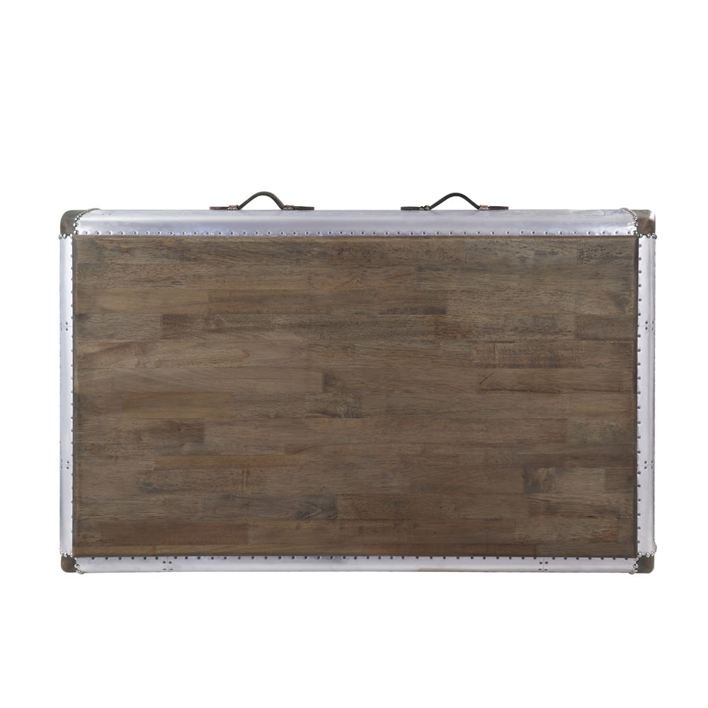 Brancaster - Coffee Table - Antique Oak & Aluminum, alternate view 2 with top-grain leather