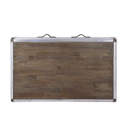 Brancaster - Coffee Table - Antique Oak & Aluminum, alternate view 2 with top-grain leather