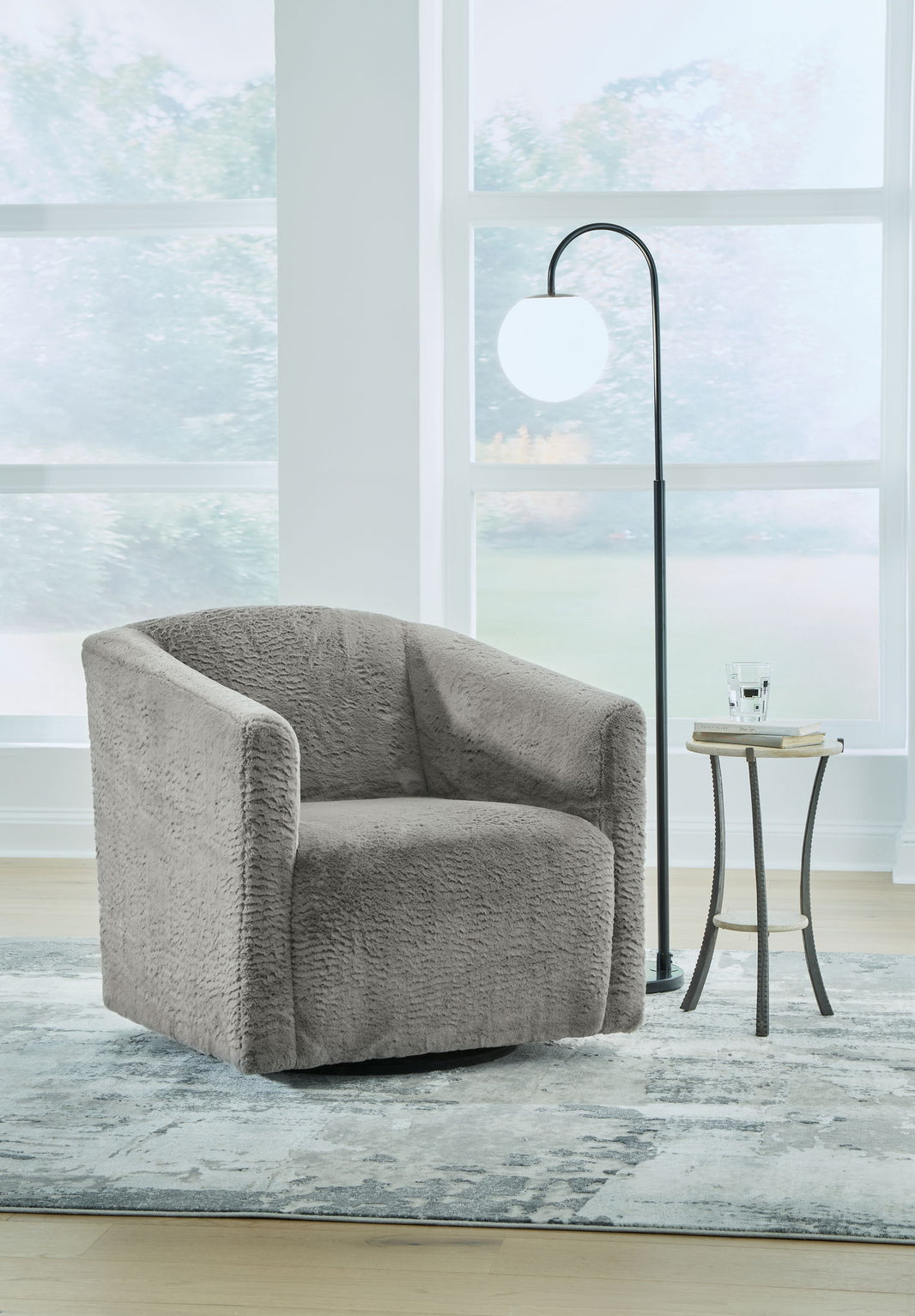 Bramner - Swivel Accent Chair - Charcoal, alternate view 2 with polyester fabric