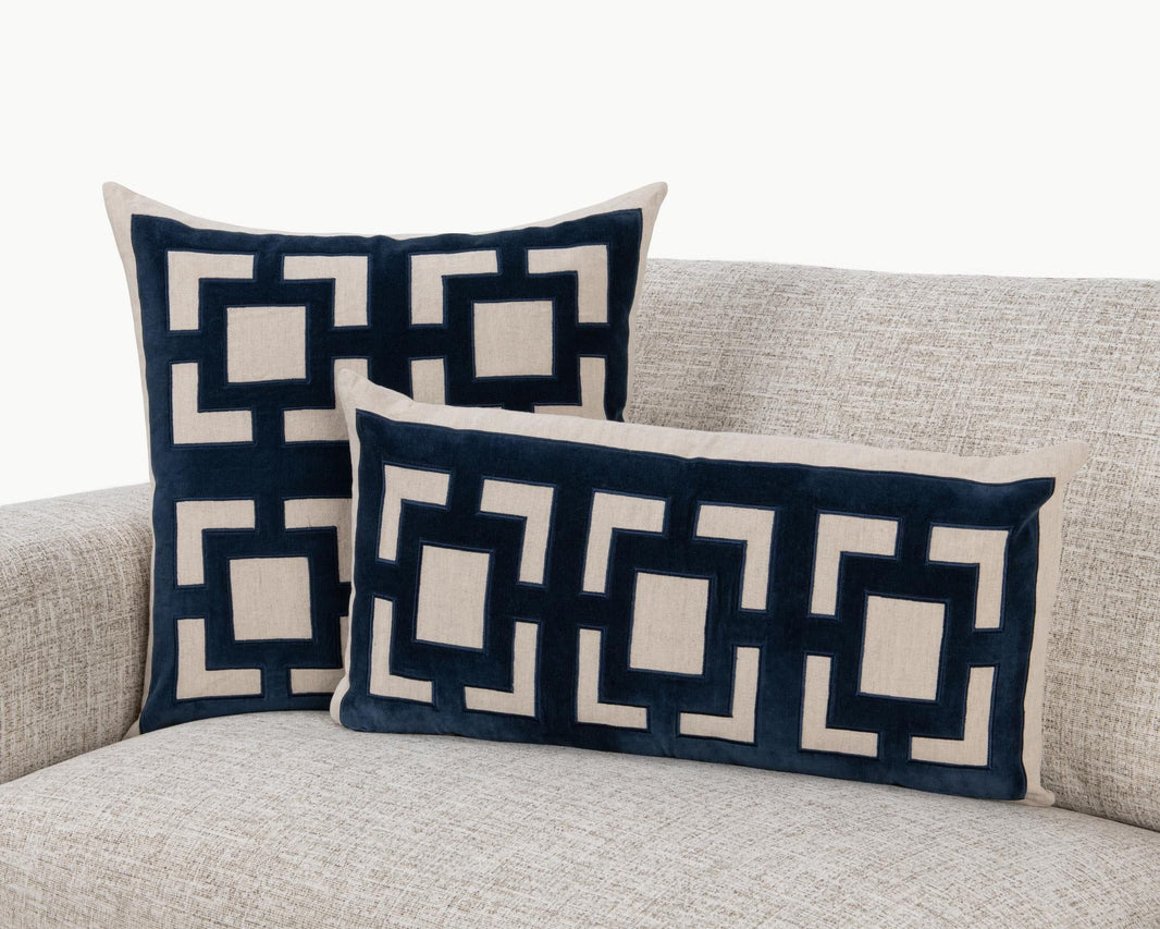 Novel Estate - 22" x 22" NV Corbin Pillow - Navy Blue, alternate view 3 with velvet upholstery