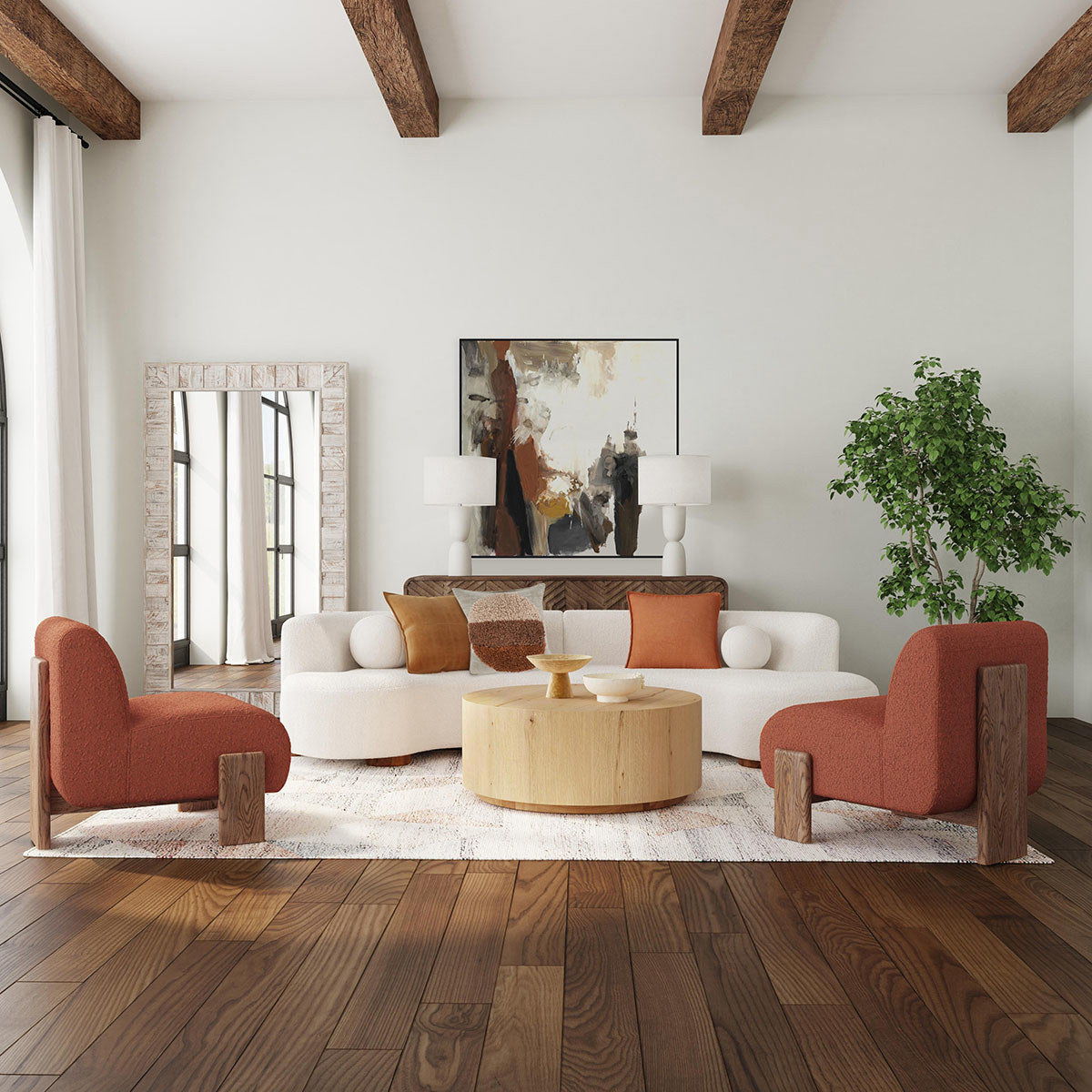 Layne - Round Coffee Table With Casters, alternate view 4 with wood construction