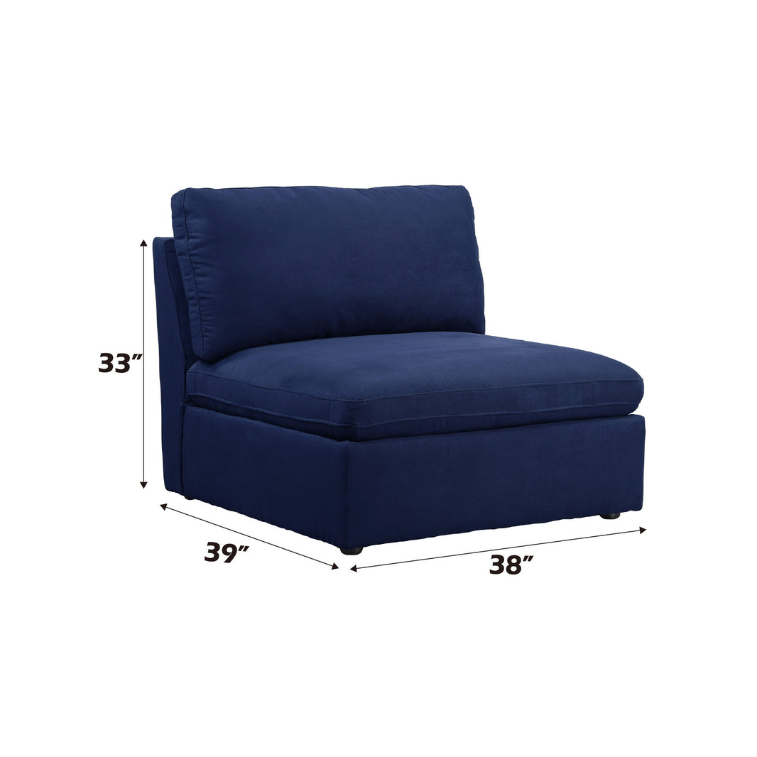 Crosby - Modular Armless Chair - Blue Fabric, alternate view 2 with wood construction