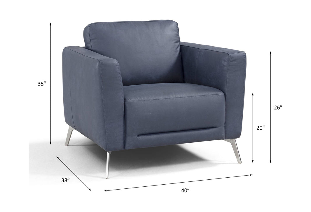 Astonic - Chair - Blue Leather, alternate view 2 with top-grain leather