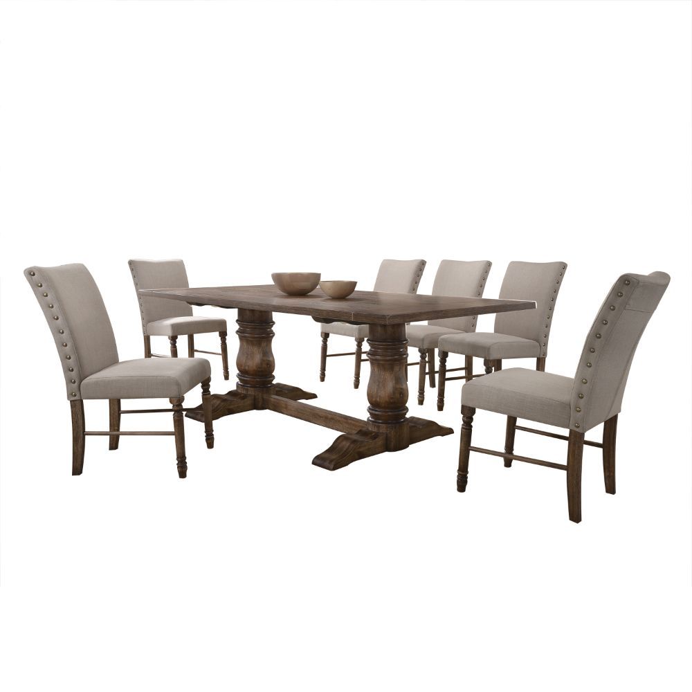 Leventis - Side Chair (Set of 2) - Cream Linen & Weathered Oak, product view with wood construction