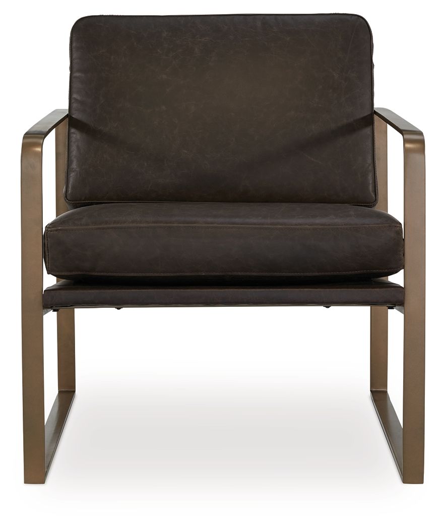 Bradett - Accent Chair - Dark Brown / Gold Finish, alternate view 2 with top-grain leather