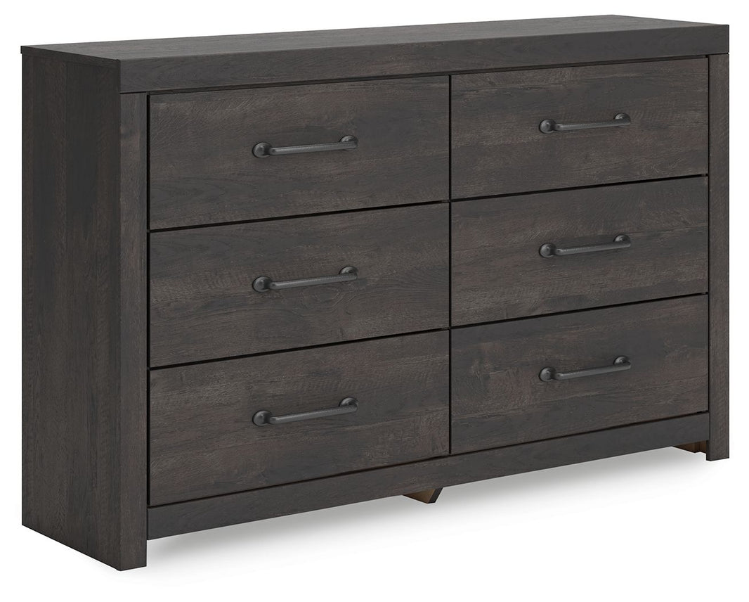 Hollivern - Six Drawer Dresser - Dark Gray, product view with linen fabric