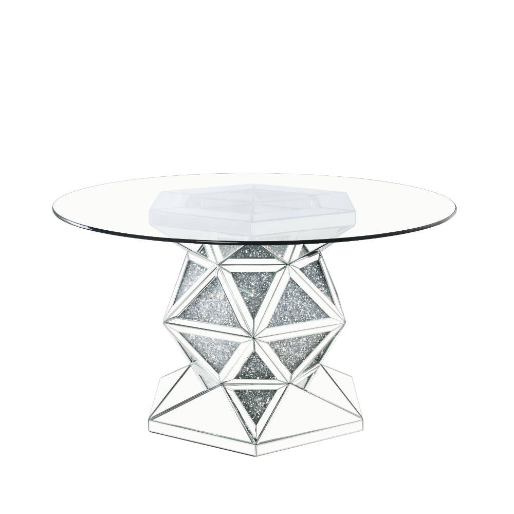 Noralie - 52" Round Dining Table - Mirrored & Faux Diamonds, product view with wood construction