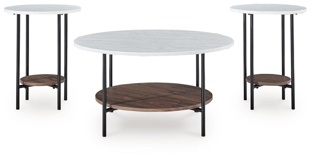 Wrenwich - Occasional Table Set (Set of 3) - Brown / Black / White, alternate view 2 with wood construction
