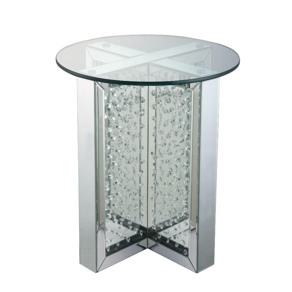 Nysa - 23" End Table - Mirrored & Faux Crystals, alternate view 2 with wood construction